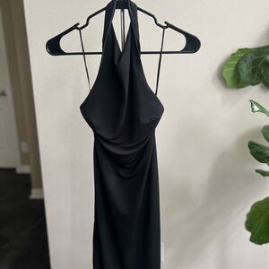 Elegant Black Halter Dress with Ruched Back